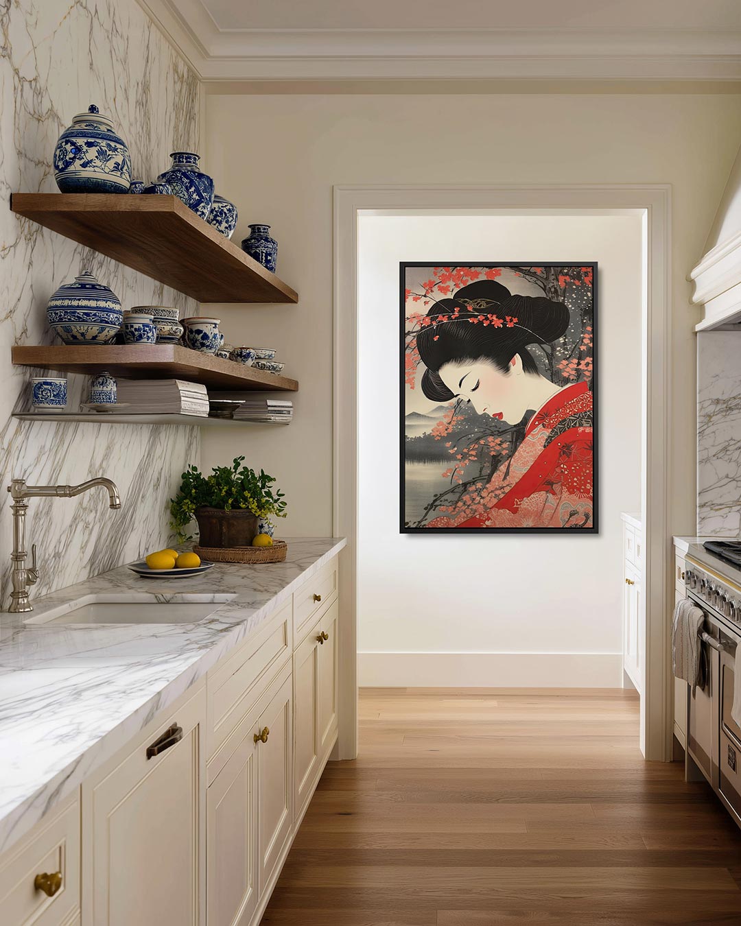 Vrouw met bloesem Kunstwerk