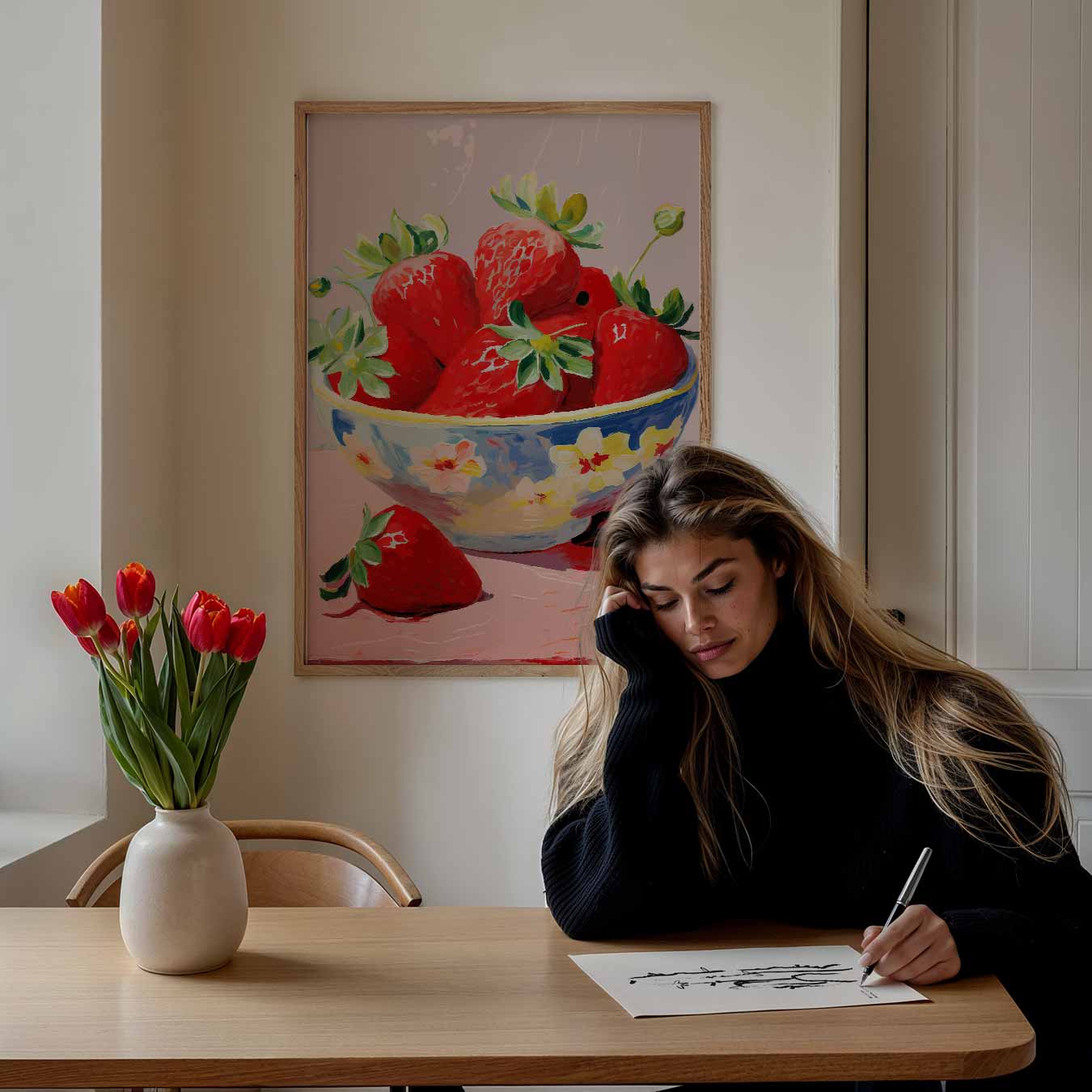Aardbeien in Bloemenkom Poster