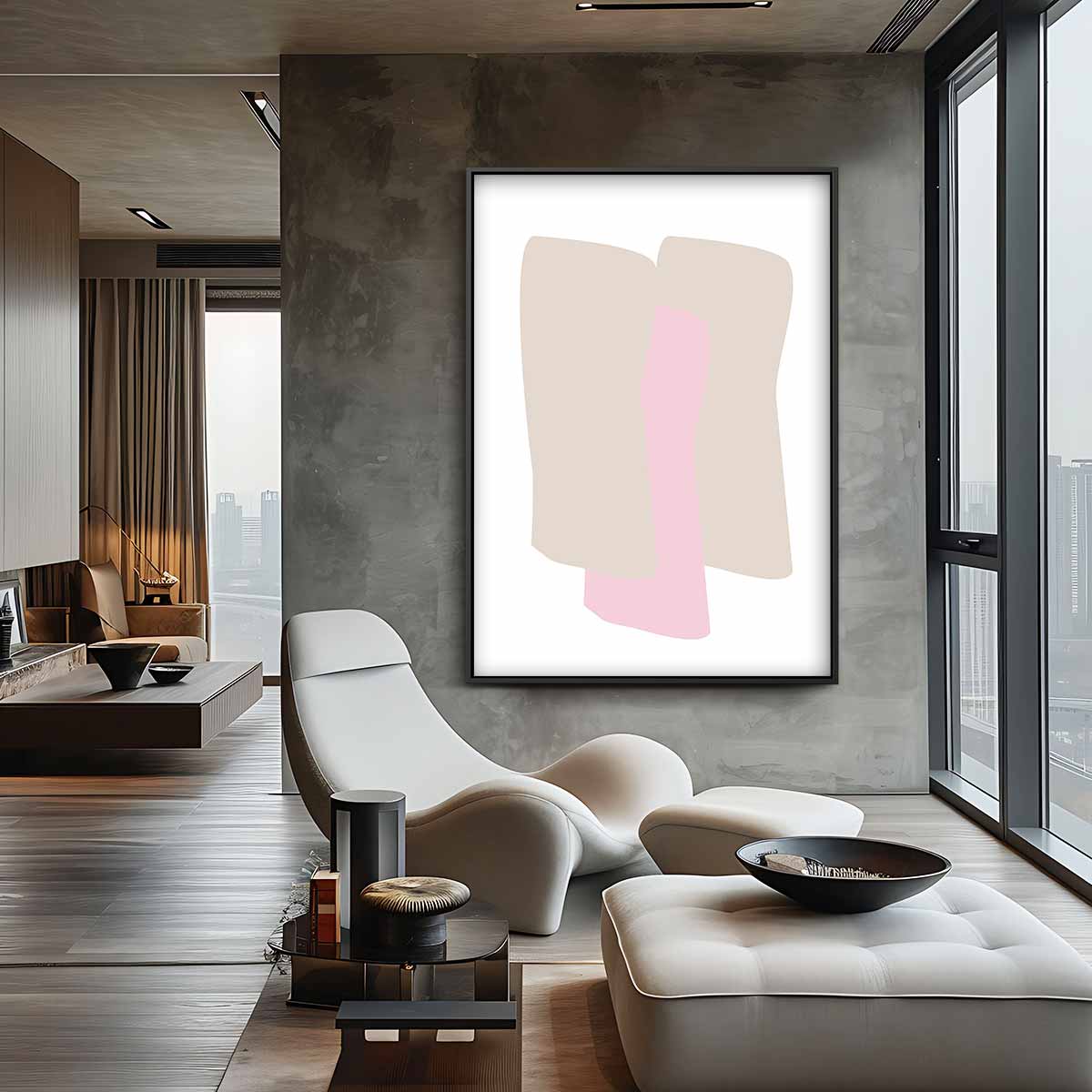 Abstracte Vormen in Roze en Beige Kunstwerk-canvas-dibond-plexiglas-wanddecoratie-WallArtistic