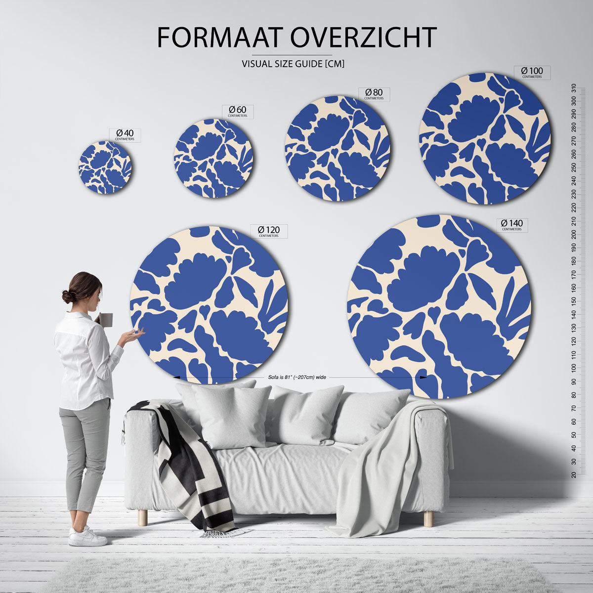 Blauwe bloemen Muurcirkel