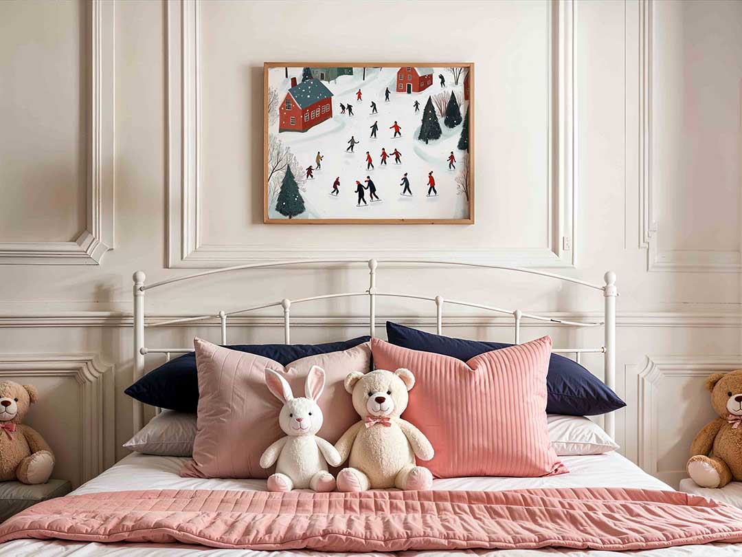 Schaatsers in winterlandschap Poster