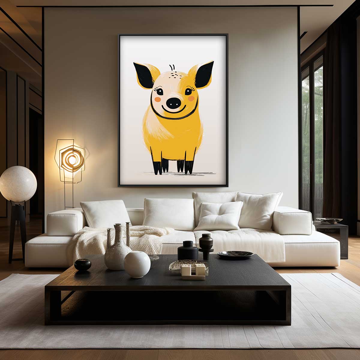 Vrolijke Varkentje Illustratie Kunstwerk-canvas-dibond-plexiglas-wanddecoratie-WallArtistic