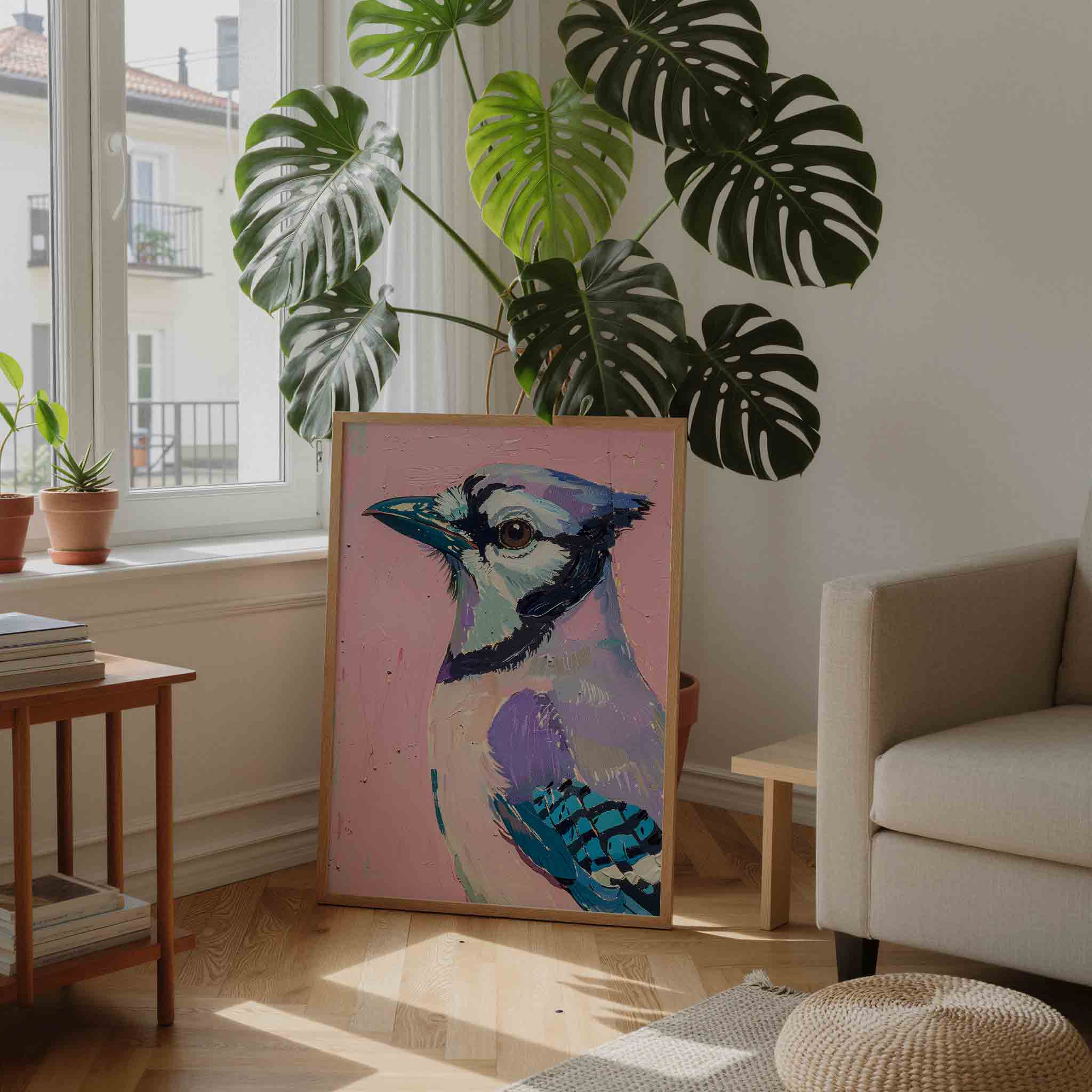 Vogel op roze achtergrond Poster