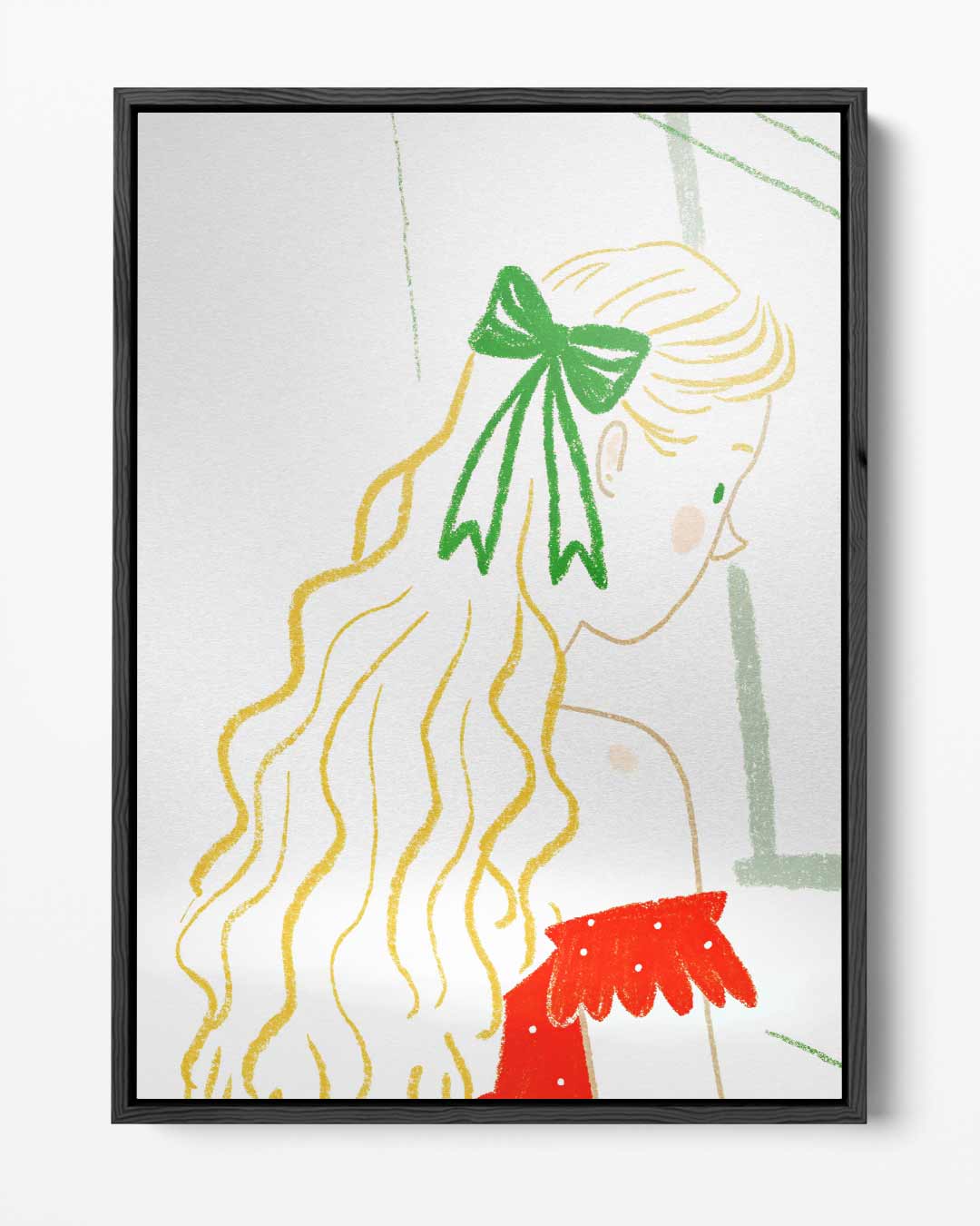 Meisje met Groene Strik Kunstwerk-canvas-dibond-plexiglas-wanddecoratie-WallArtistic