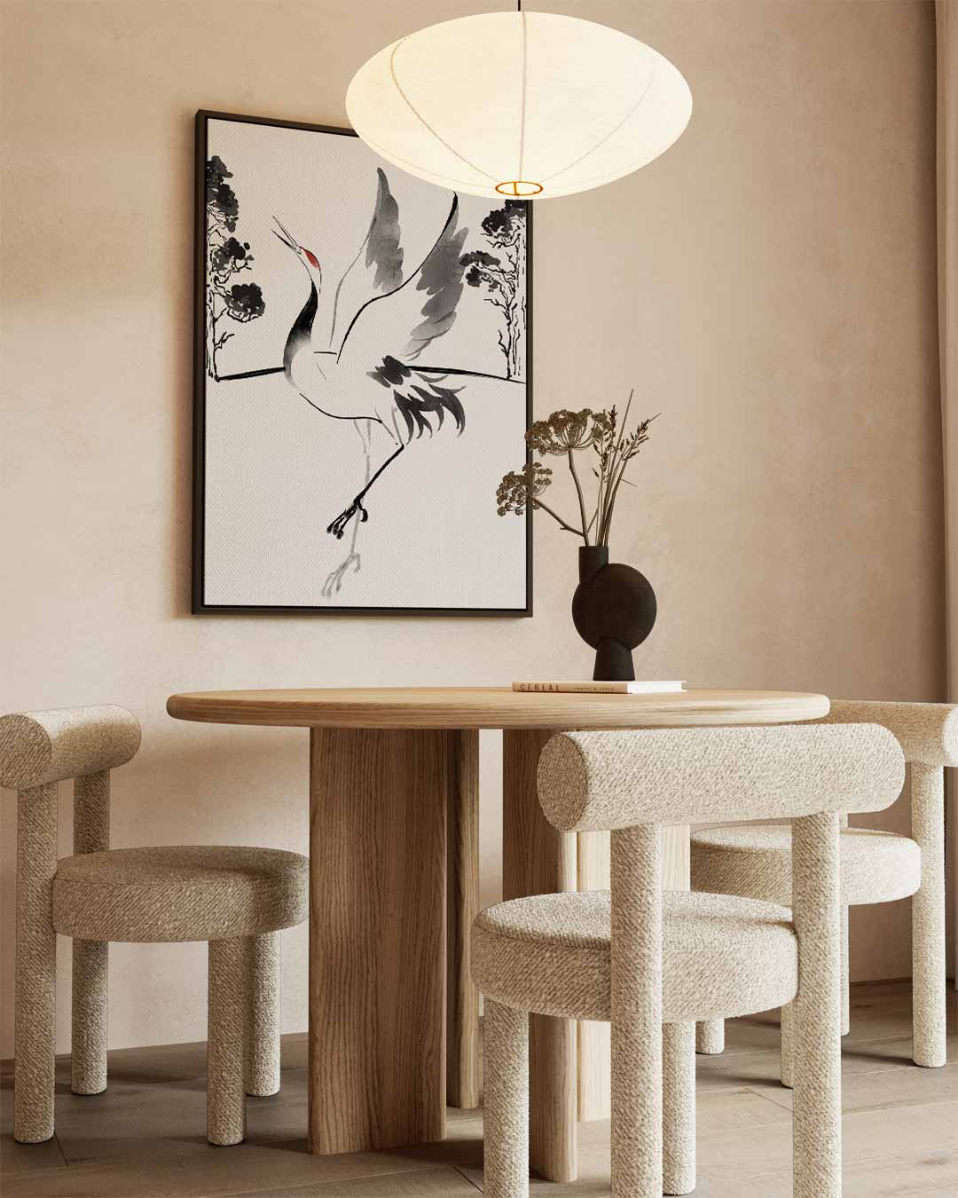 Dansende Kraanvogel in Inkt Kunstwerk-canvas-dibond-plexiglas-wanddecoratie-WallArtistic