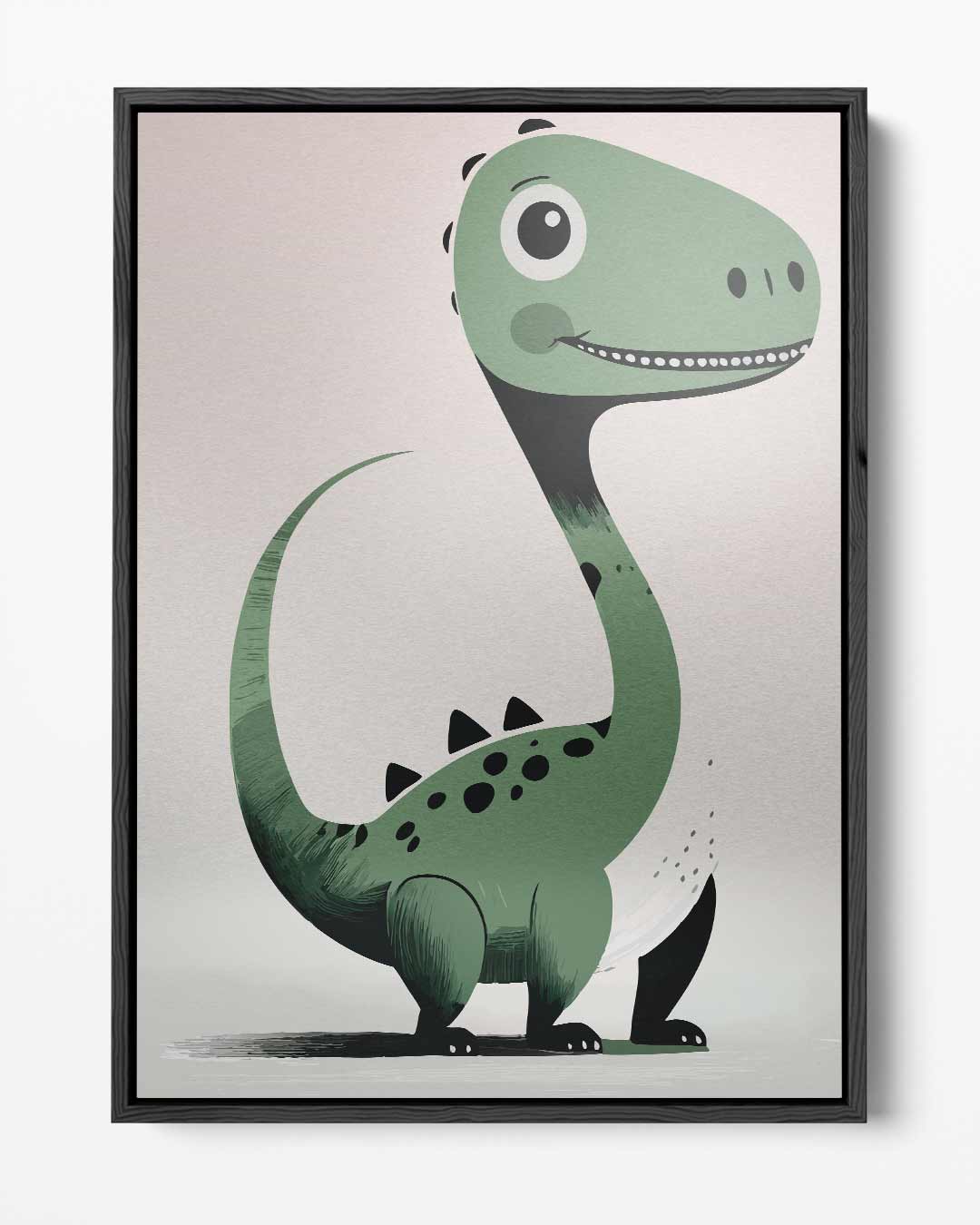 Vrolijke Groene Dino Illustratie Kunstwerk-canvas-dibond-plexiglas-wanddecoratie-WallArtistic