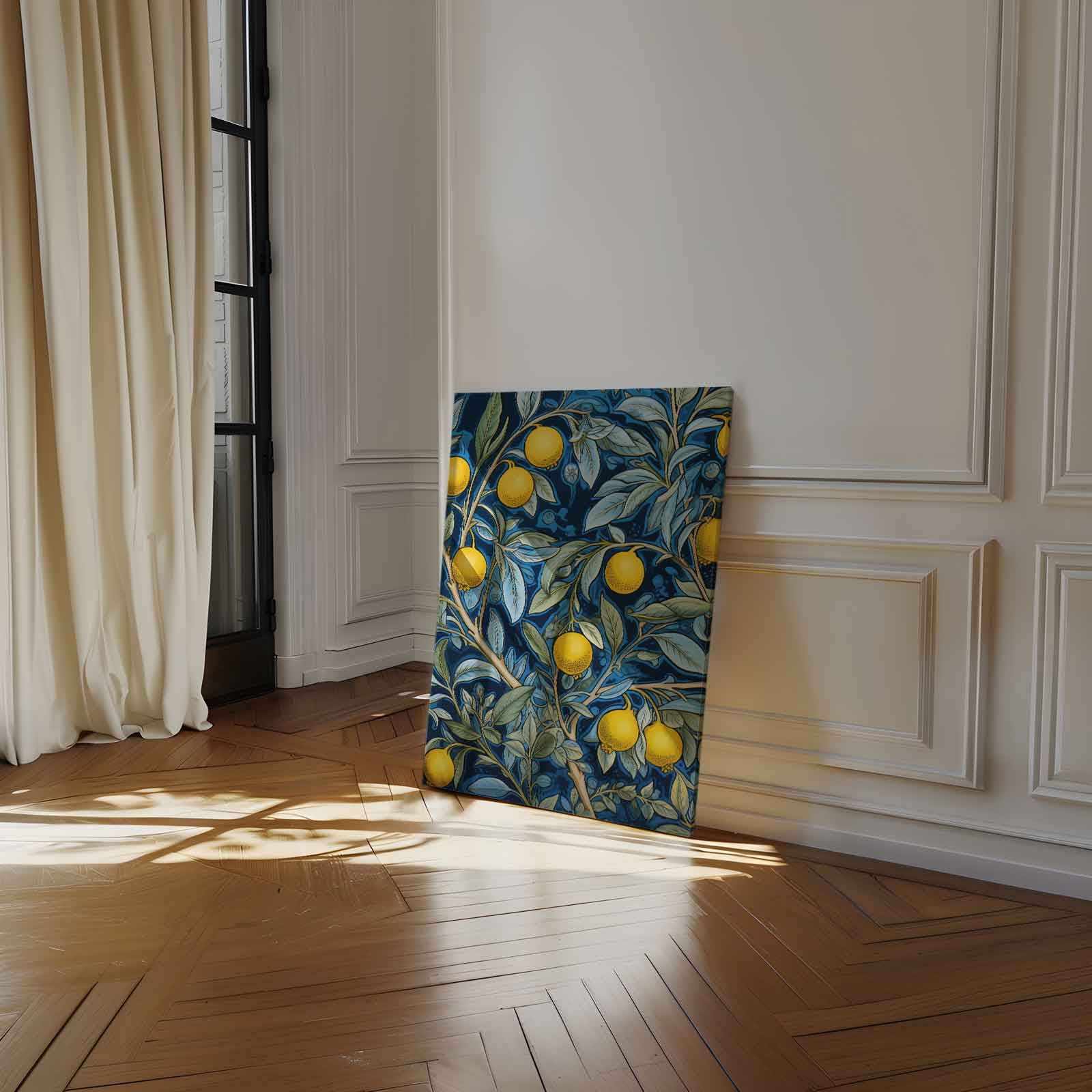 Zonnige Citroenen op Blauw Kunstwerk-canvas-dibond-plexiglas-wanddecoratie-WallArtistic