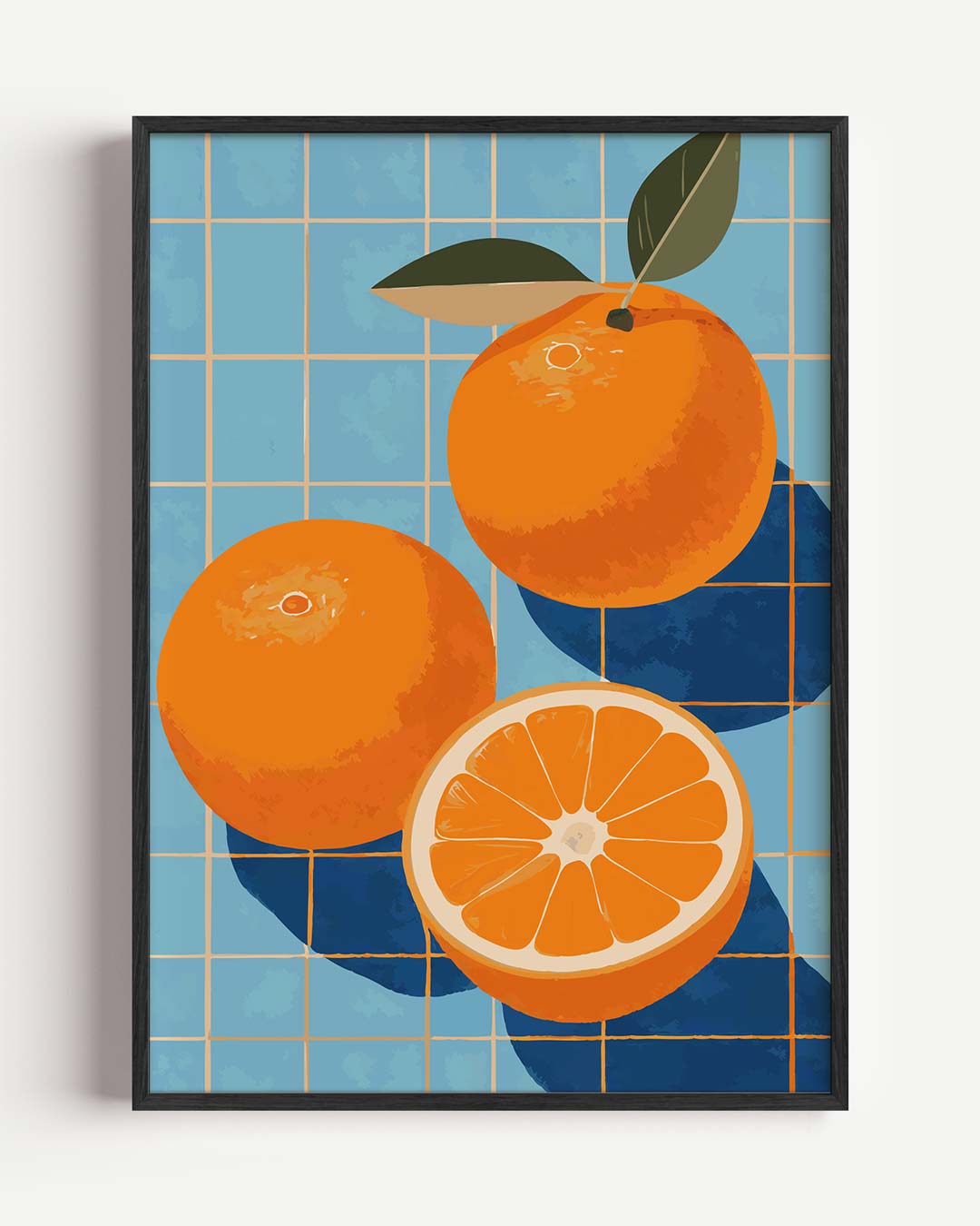 Zonnige Sinaasappels op Blauwe Tegels Poster