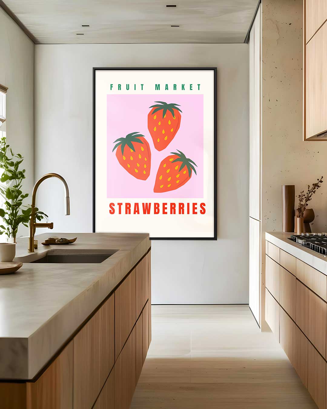 Fruitmarkt Aardbeien Poster Kunstwerk-canvas-dibond-plexiglas-wanddecoratie-WallArtistic