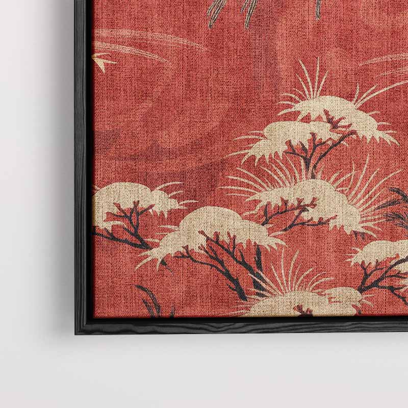 Vliegende Kraanvogels in het Rood Kunstwerk-canvas-dibond-plexiglas-wanddecoratie-WallArtistic