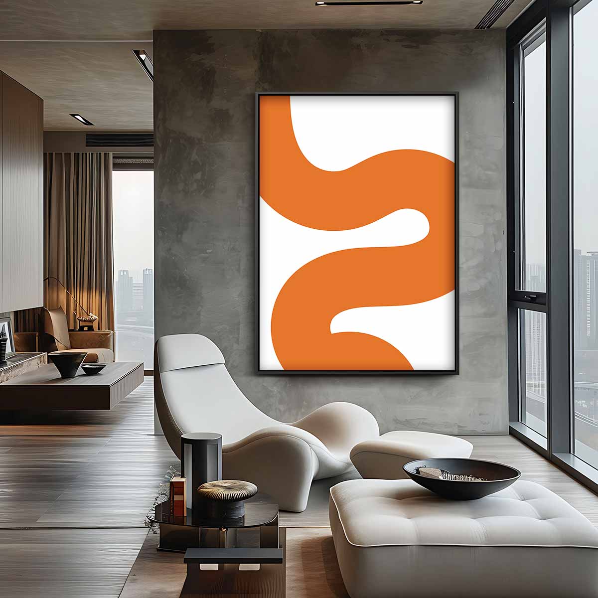 Golvend Oranjepatroon Kunstwerk-canvas-dibond-plexiglas-wanddecoratie-WallArtistic