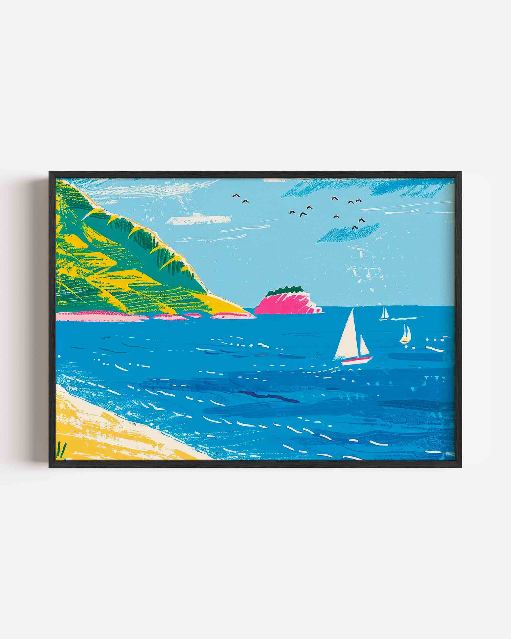 Zeilboten en kust Poster