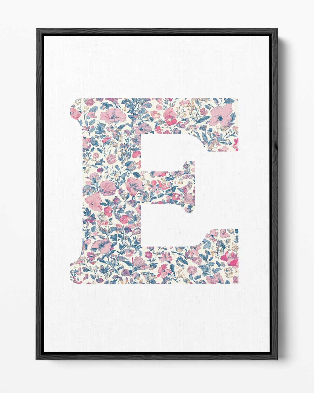 Bloemige Letter E Kunstwerk-canvas-dibond-plexiglas-wanddecoratie-WallArtistic