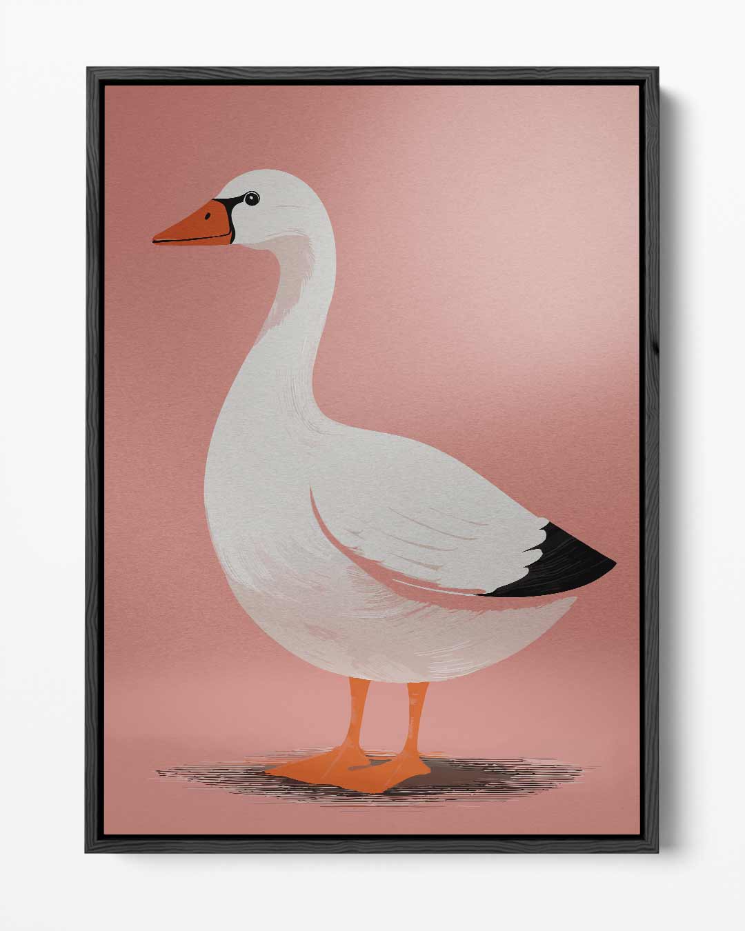 Elegante Gans op Zalmroze Achtergrond Kunstwerk-canvas-dibond-plexiglas-wanddecoratie-WallArtistic