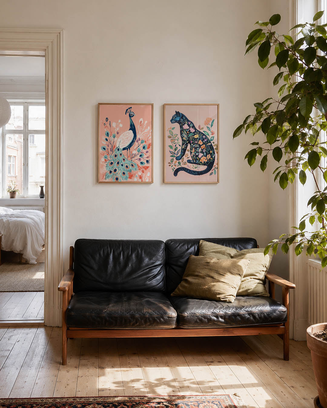 Pauw en bloemen Posterset