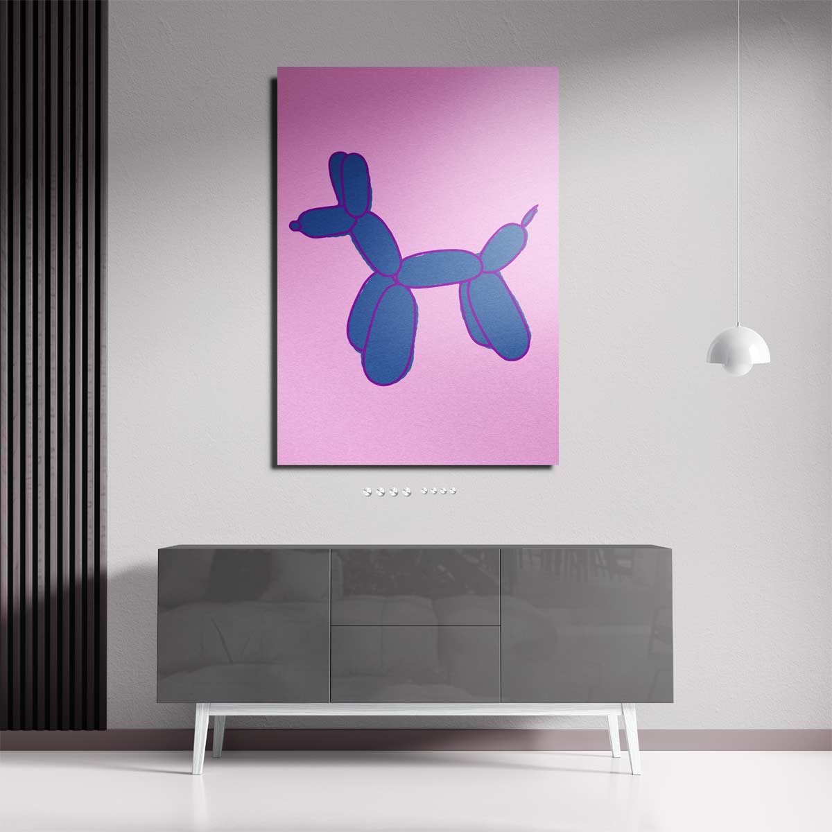 Vrolijke Ballonhond in Blauw Kunstwerk-canvas-dibond-plexiglas-wanddecoratie-WallArtistic