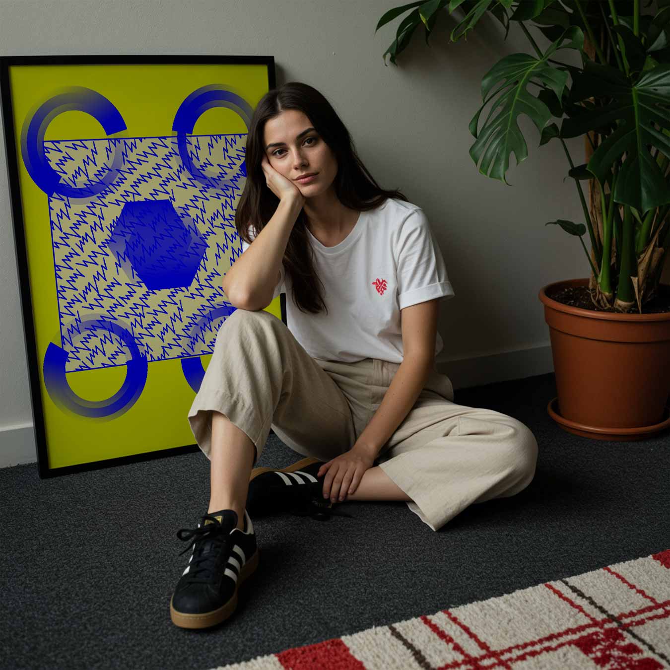 Vrolijke Geel-Blauw Abstracte Kunstposter