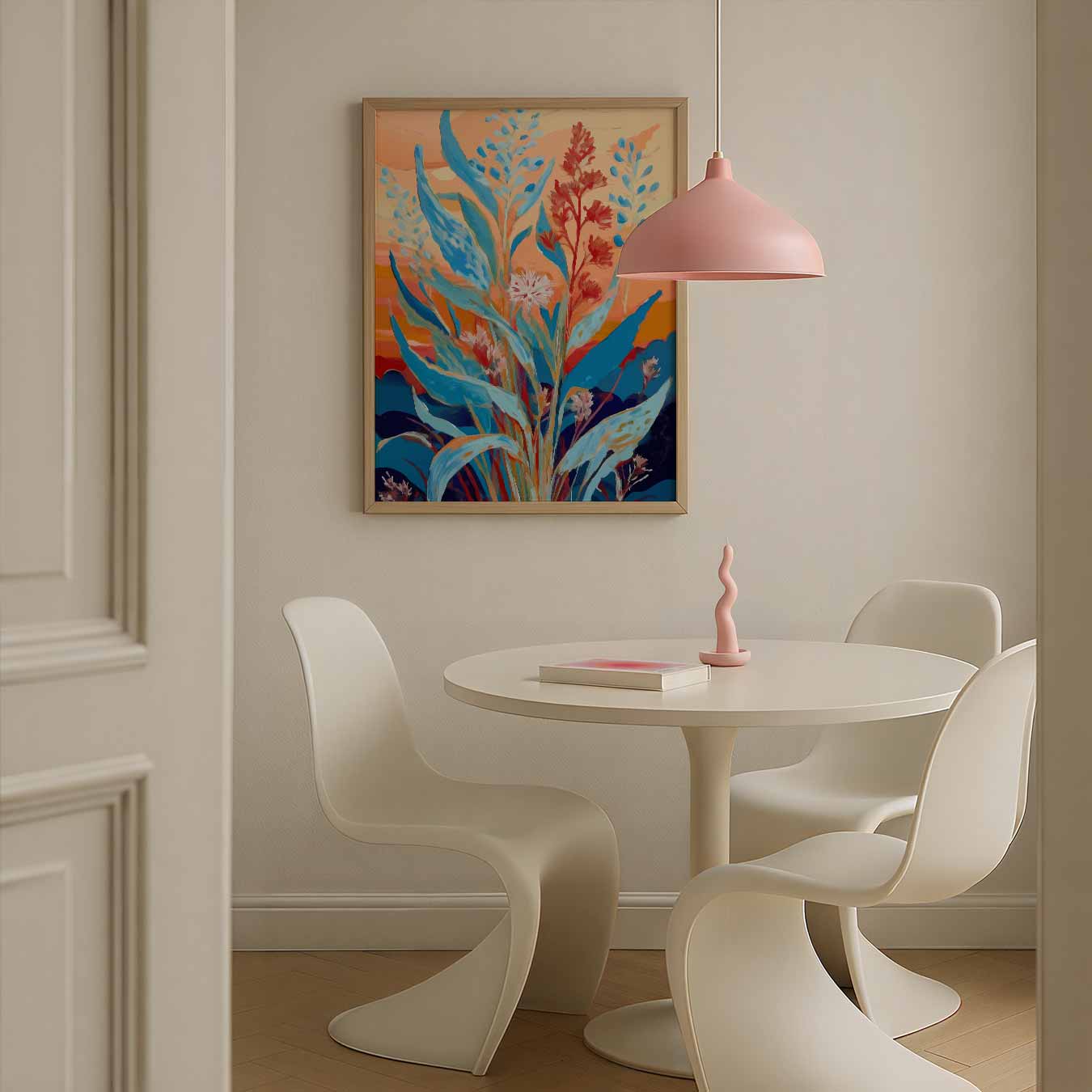 Kleurrijk Bloemenveld in Zonsondergang Poster