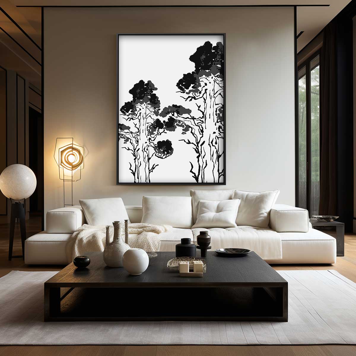 Zwart-wit Bospracht Kunstwerk-canvas-dibond-plexiglas-wanddecoratie-WallArtistic