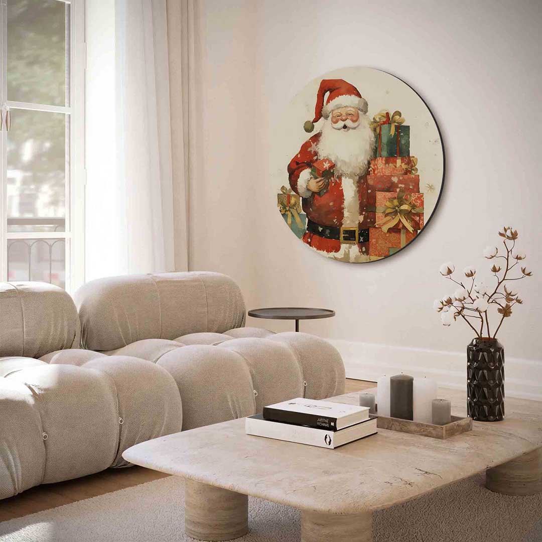 Kerstman met cadeaus Muurcirkel
