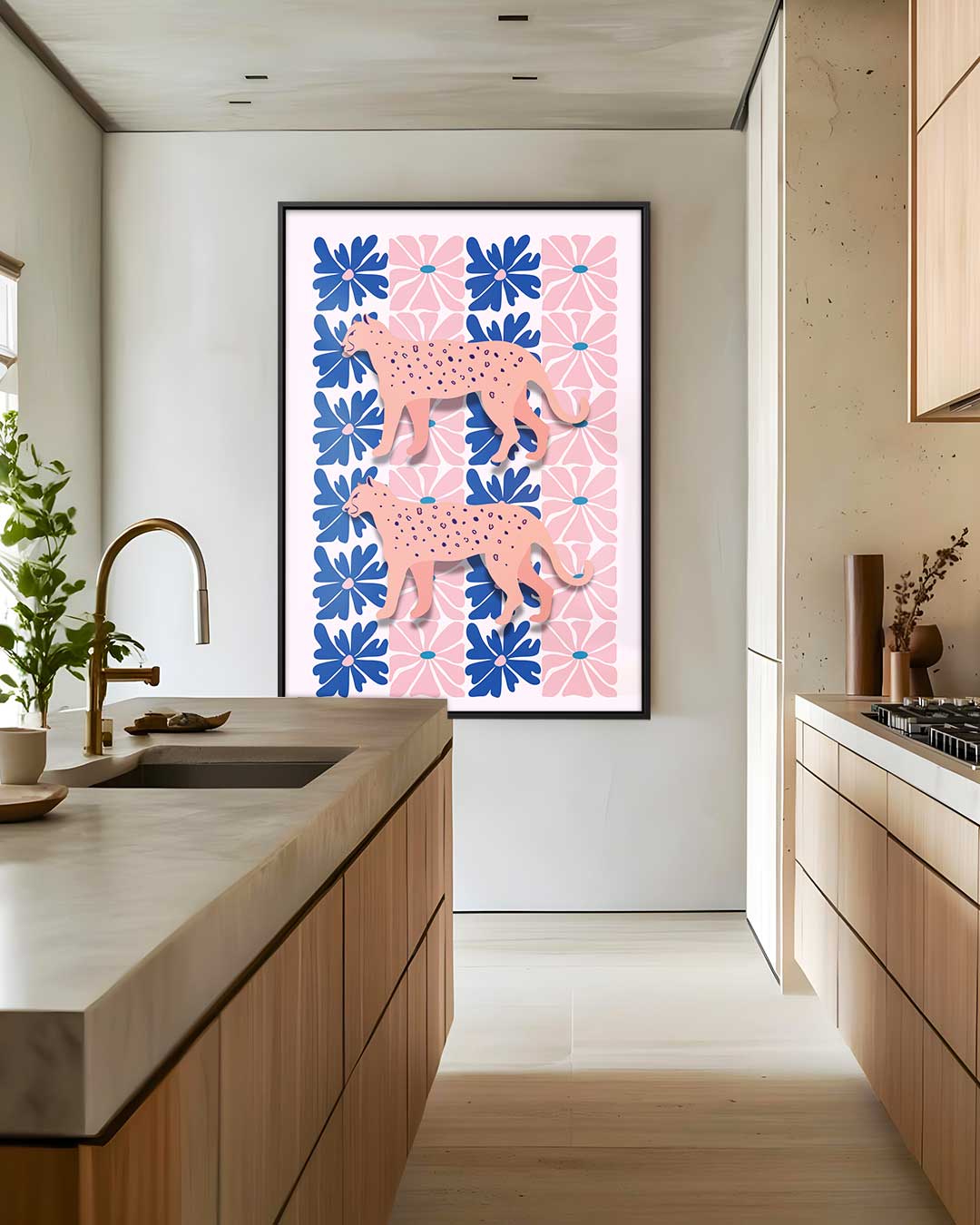 Bloemen en Luipaarden Print Kunstwerk-canvas-dibond-plexiglas-wanddecoratie-WallArtistic