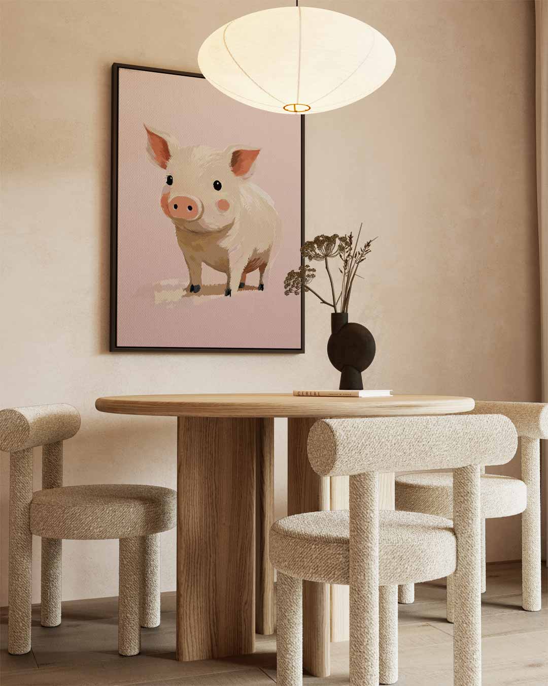 Schattig Varkentje op Roze Achtergrond Kunstwerk-canvas-dibond-plexiglas-wanddecoratie-WallArtistic