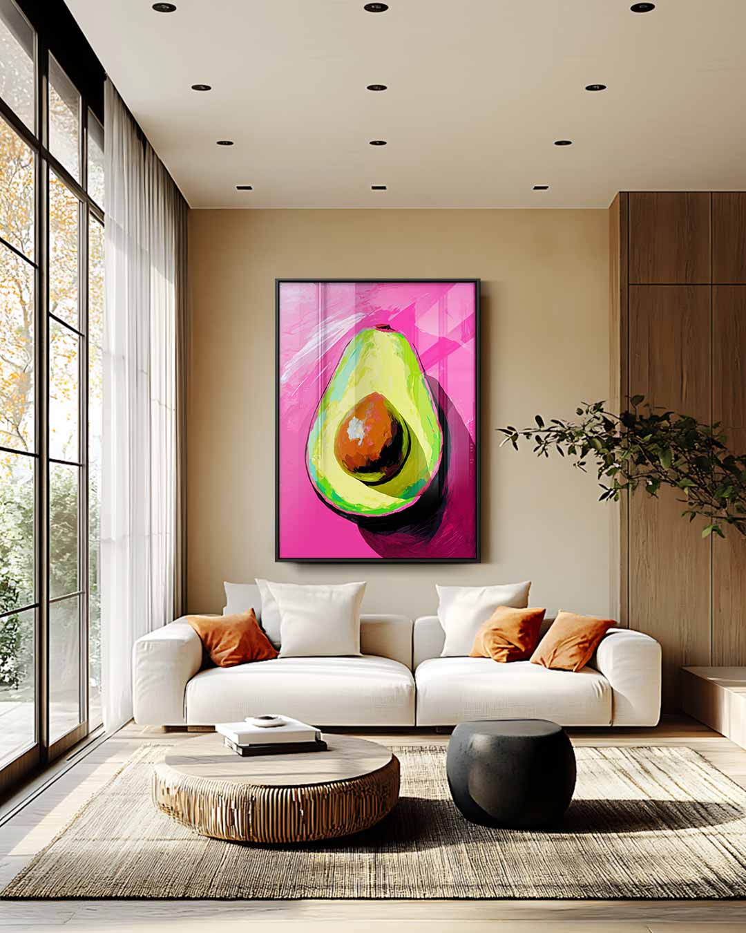 Avocado Kunstwerk met Roze Achtergrond Kunstwerk-canvas-dibond-plexiglas-wanddecoratie-WallArtistic