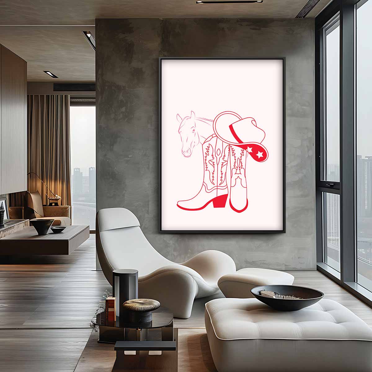 Cowboy Chic Illustratie Kunstwerk-canvas-dibond-plexiglas-wanddecoratie-WallArtistic