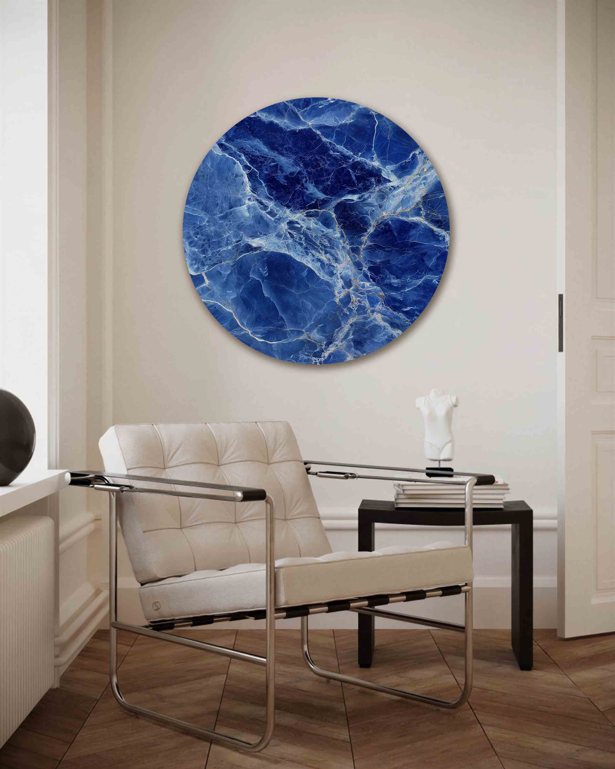 Blauwe marmerstructuur Muurcirkel