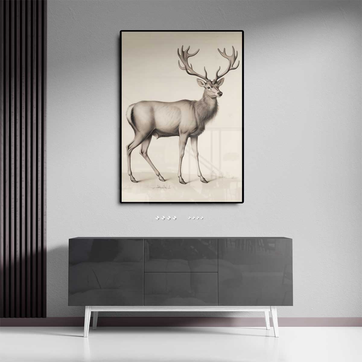 Majestueuze Hertentekening Kunstwerk-canvas-dibond-plexiglas-wanddecoratie-WallArtistic