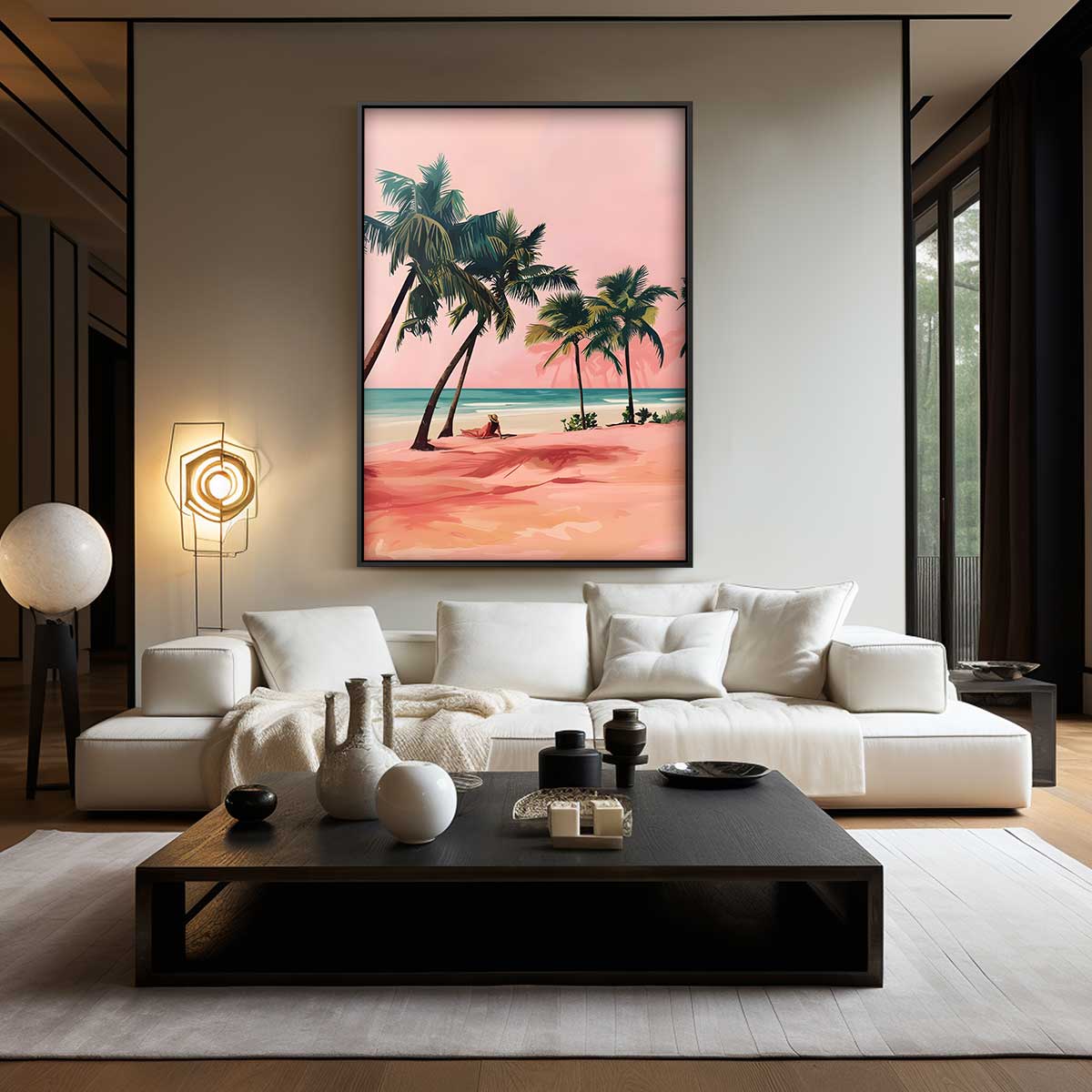 Palmstrand Zonsondergang Kunstwerk-canvas-dibond-plexiglas-wanddecoratie-WallArtistic