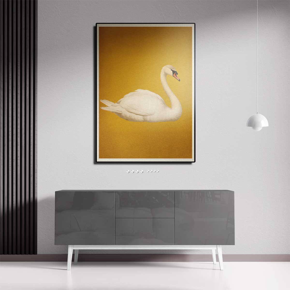 Sierlijke Zwaan op Gouden Achtergrond Kunstwerk-canvas-dibond-plexiglas-wanddecoratie-WallArtistic