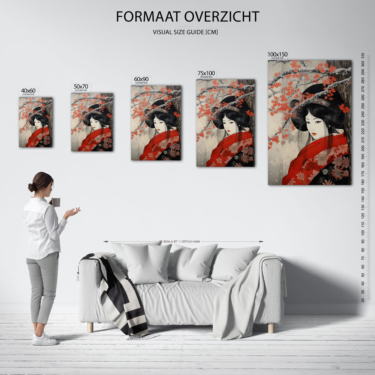 Elegante vrouw onder bloesem Kunstwerk