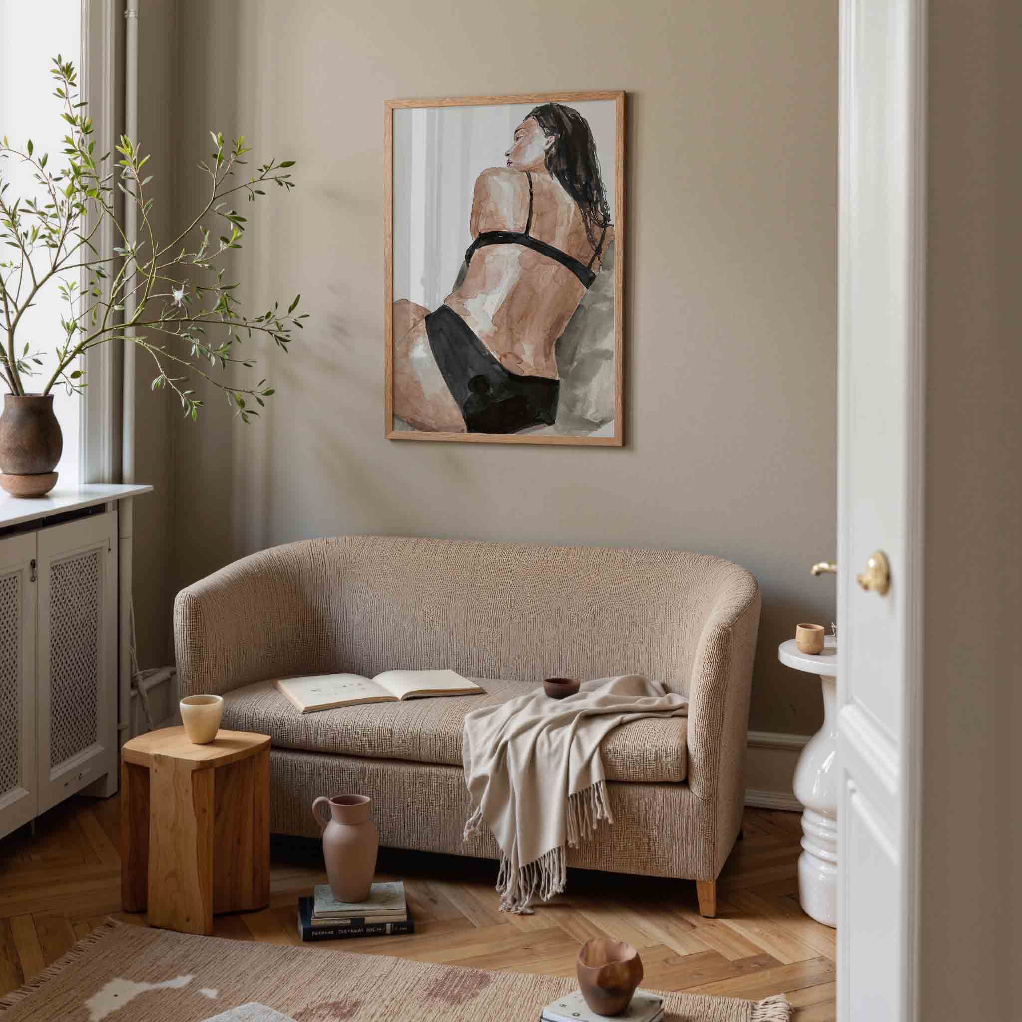 Vrouw in zwart ondergoed Poster
