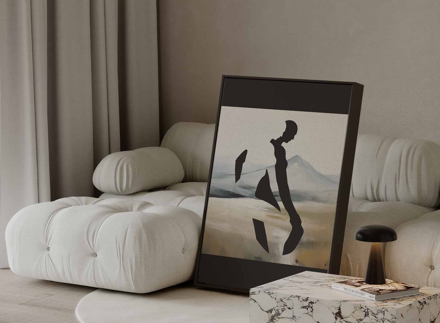 Silhouet in de Bergen Kunstwerk-canvas-dibond-plexiglas-wanddecoratie-WallArtistic