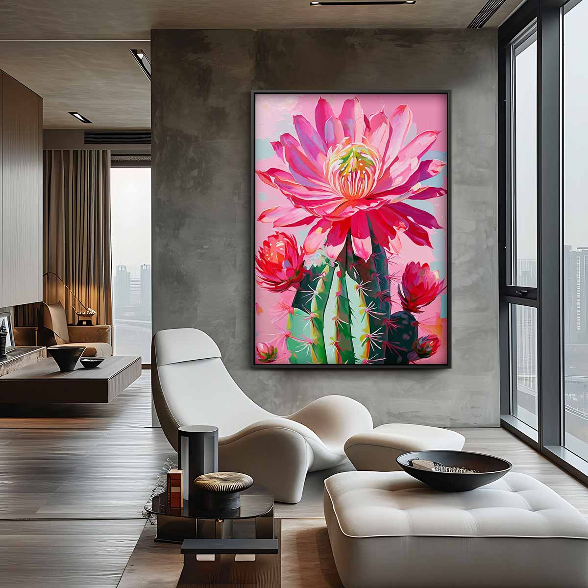 Bloeiende Cactus in Levendige Kleuren Kunstwerk-canvas-dibond-plexiglas-wanddecoratie-WallArtistic