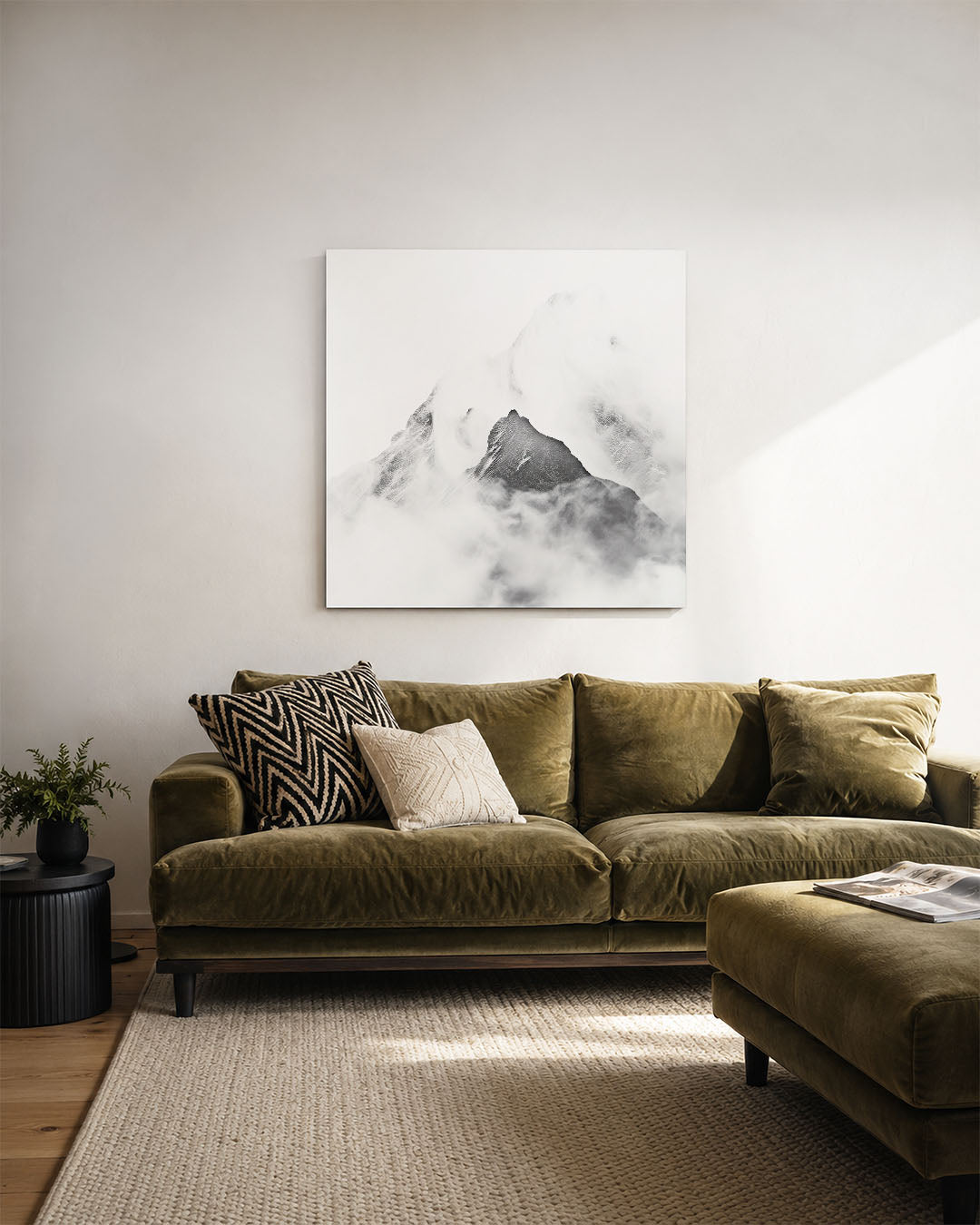 Berglandschap in mist Kunstwerk