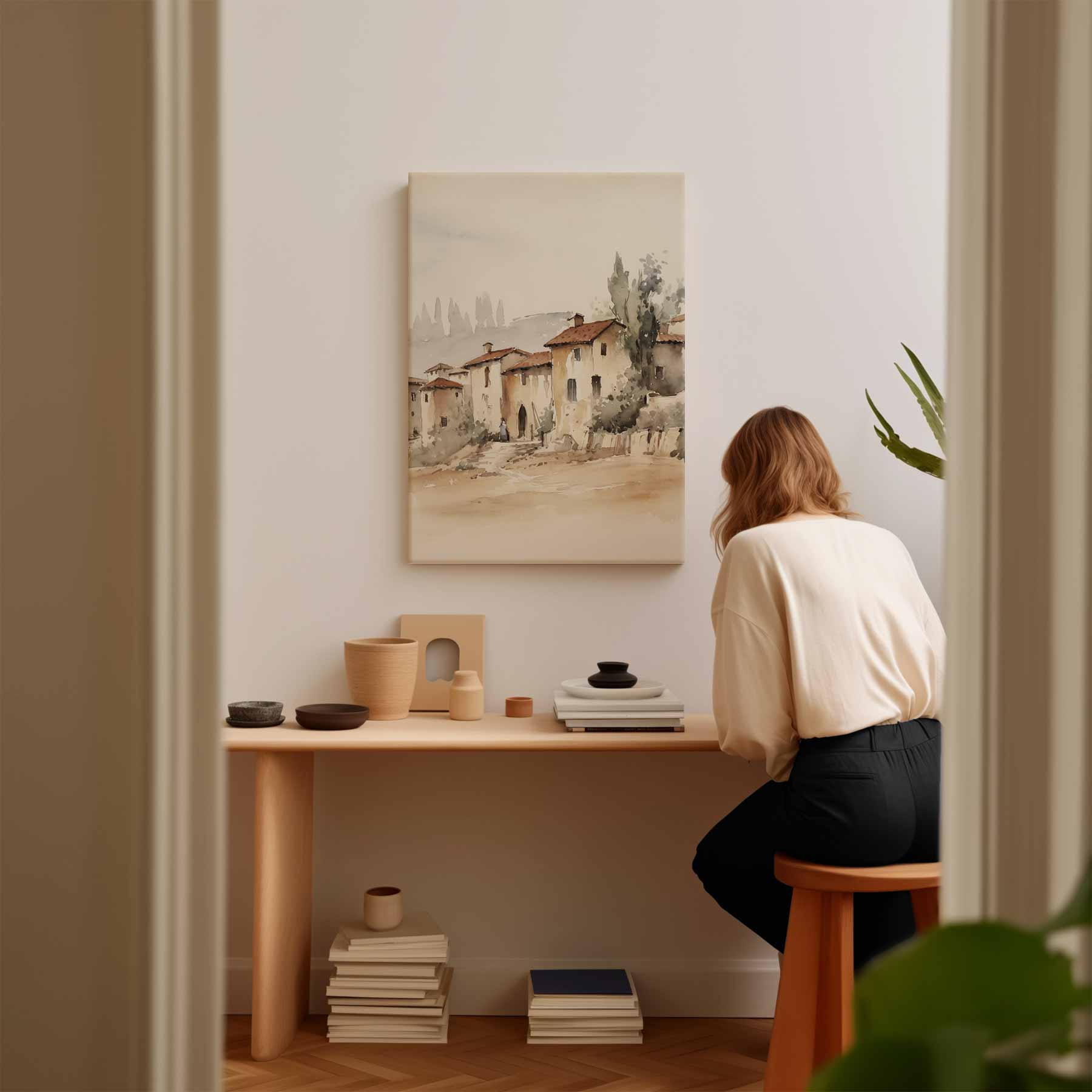 Dromerige Toscaanse Dorpstafereel Kunstwerk-canvas-dibond-plexiglas-wanddecoratie-WallArtistic