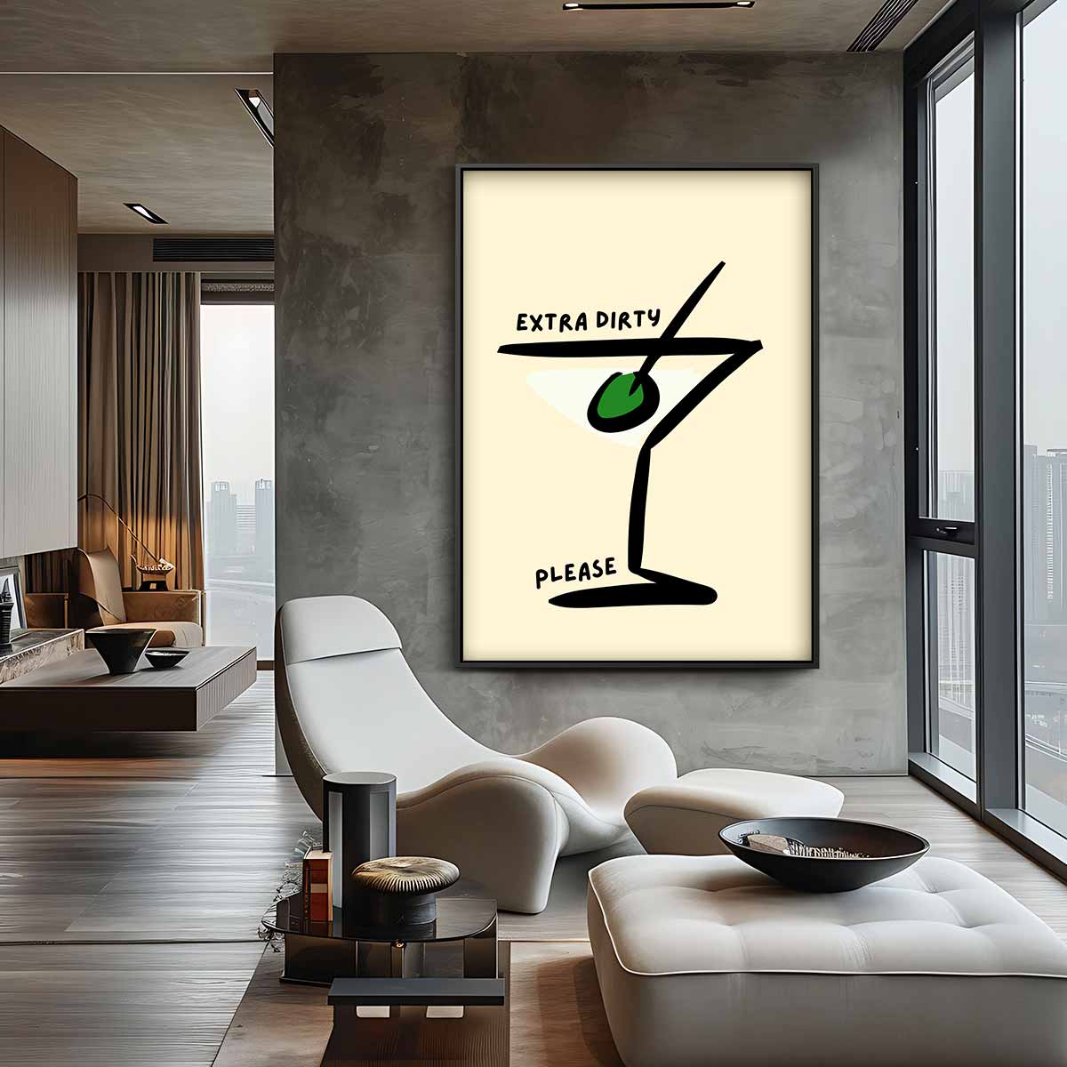 Extra Dirty Martini Illustratie Kunstwerk-canvas-dibond-plexiglas-wanddecoratie-WallArtistic