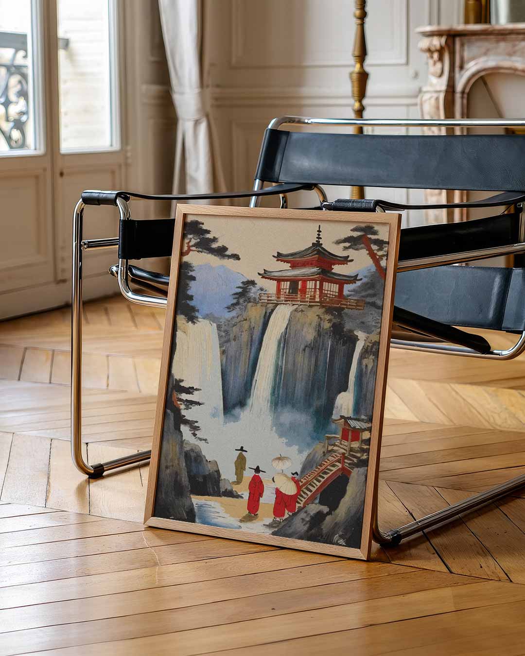 Japanse Waterval en Tempel Poster