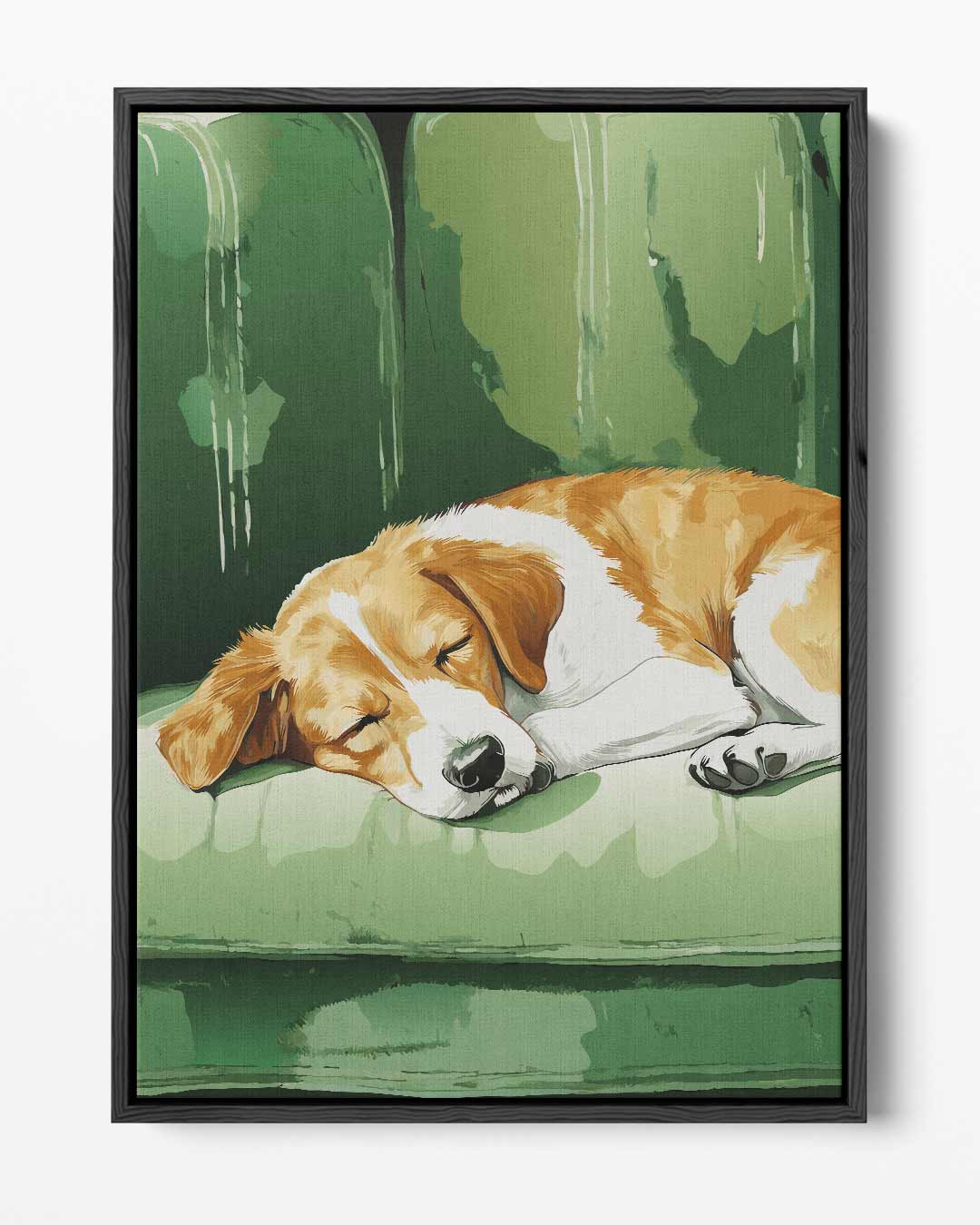 Slapende Beagle op Groene Bank Kunstwerk-canvas-dibond-plexiglas-wanddecoratie-WallArtistic