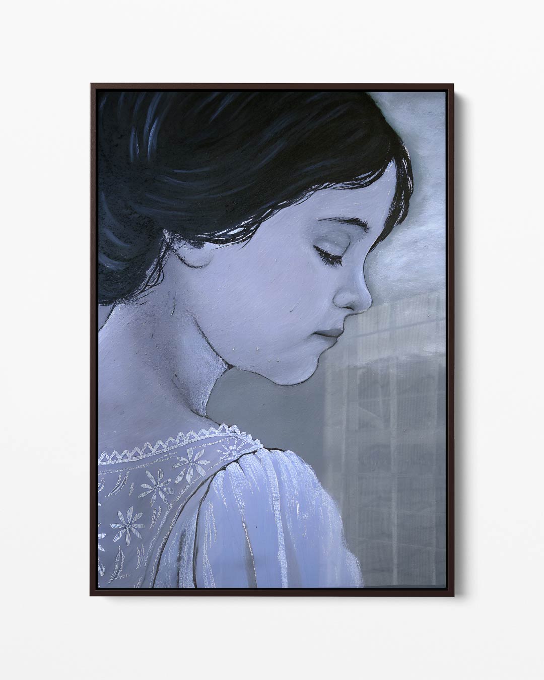 Dromerig Meisje in Grijstinten Kunstwerk-canvas-dibond-plexiglas-wanddecoratie-WallArtistic