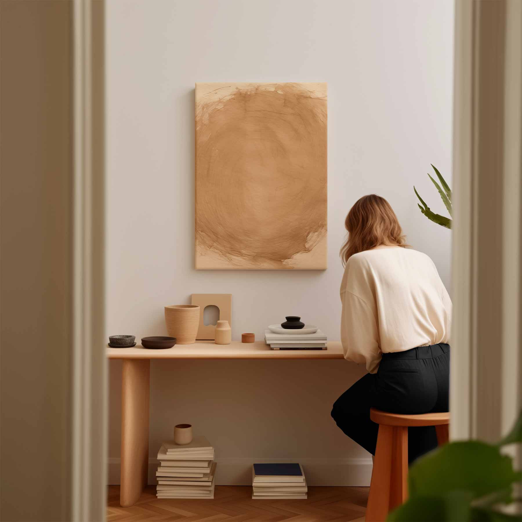 Zachte Okratonen Waterverf Kunstwerk-canvas-dibond-plexiglas-wanddecoratie-WallArtistic