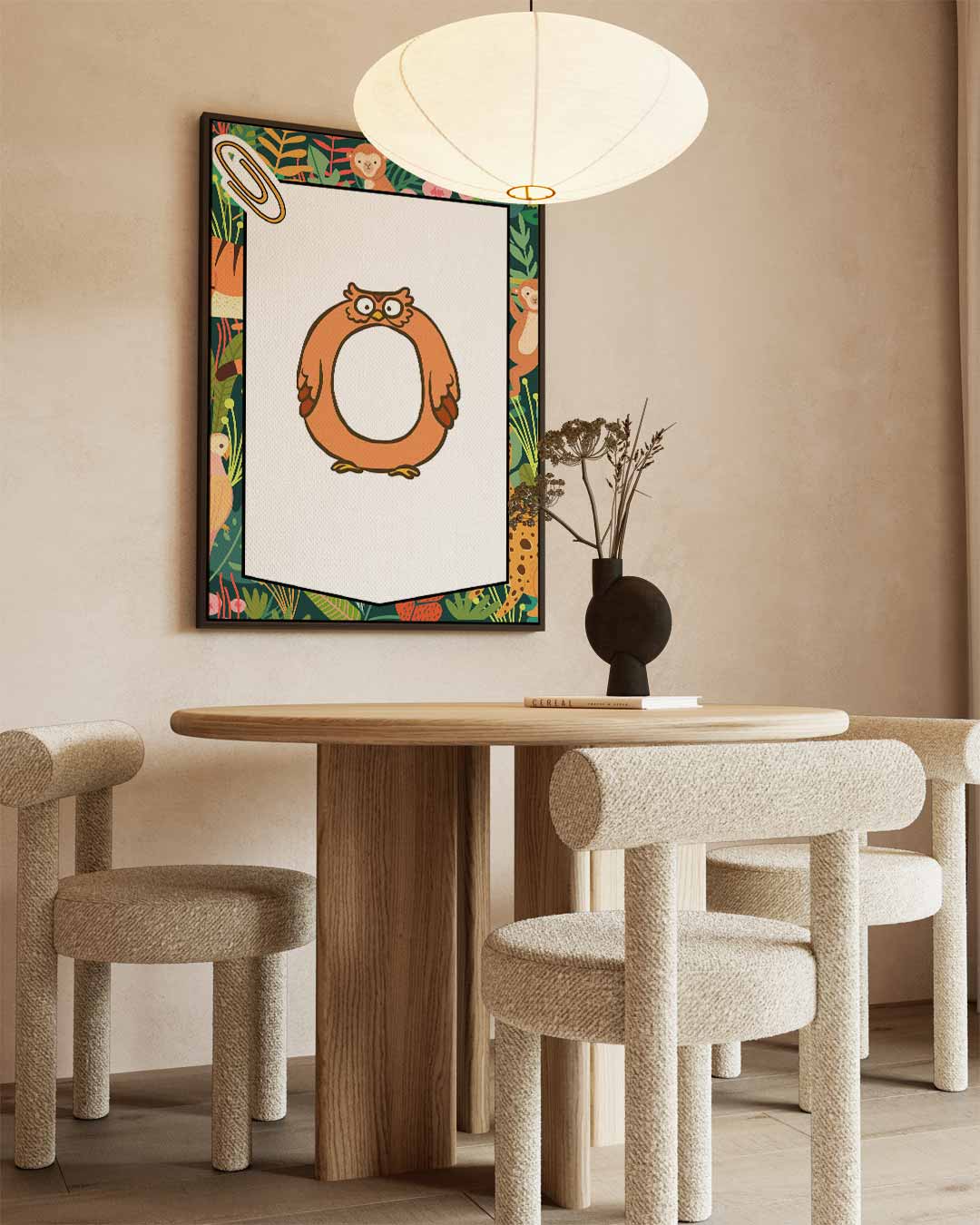 Speelse Oranje Uil Illustratie Kunstwerk-canvas-dibond-plexiglas-wanddecoratie-WallArtistic