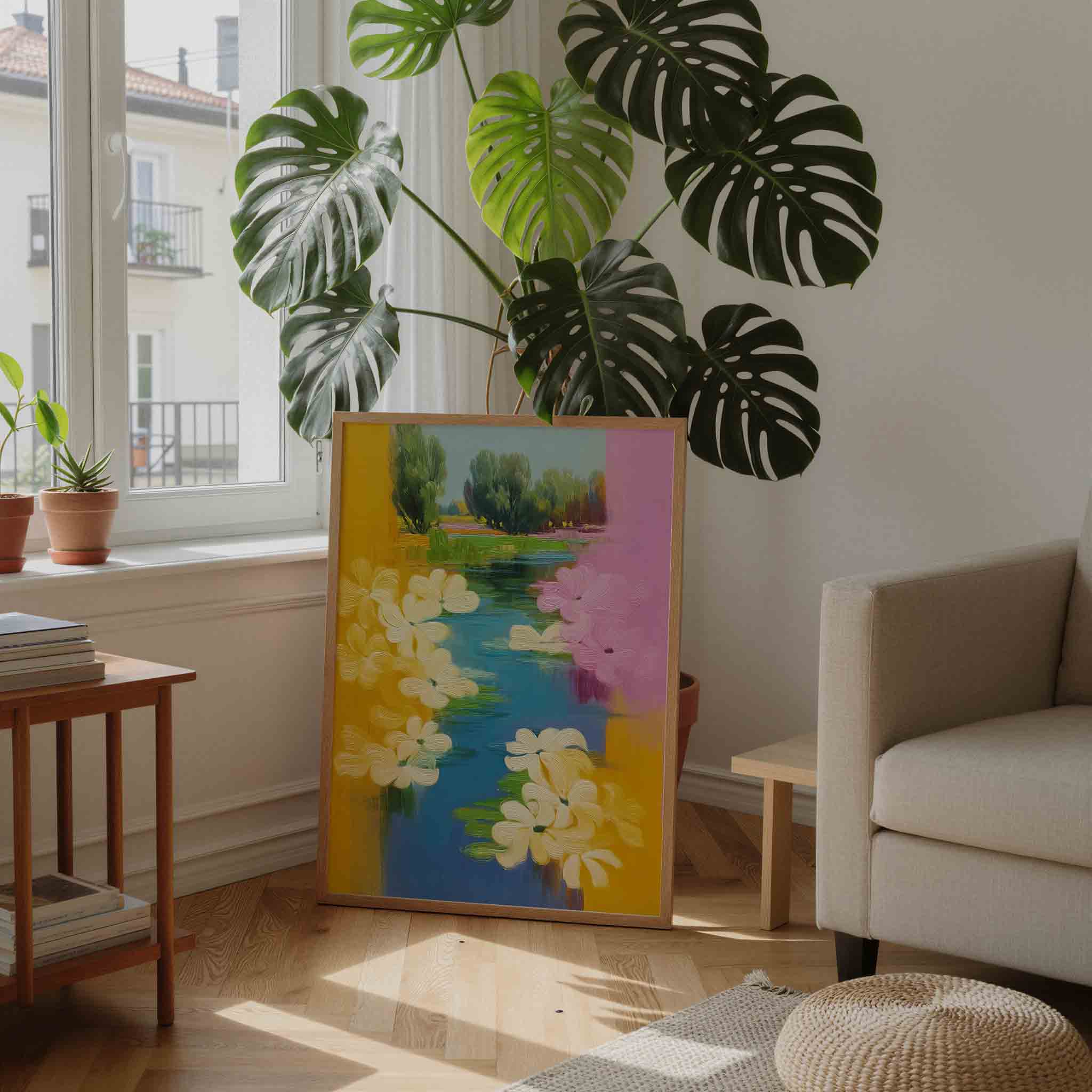 Bloemen en landschap Poster