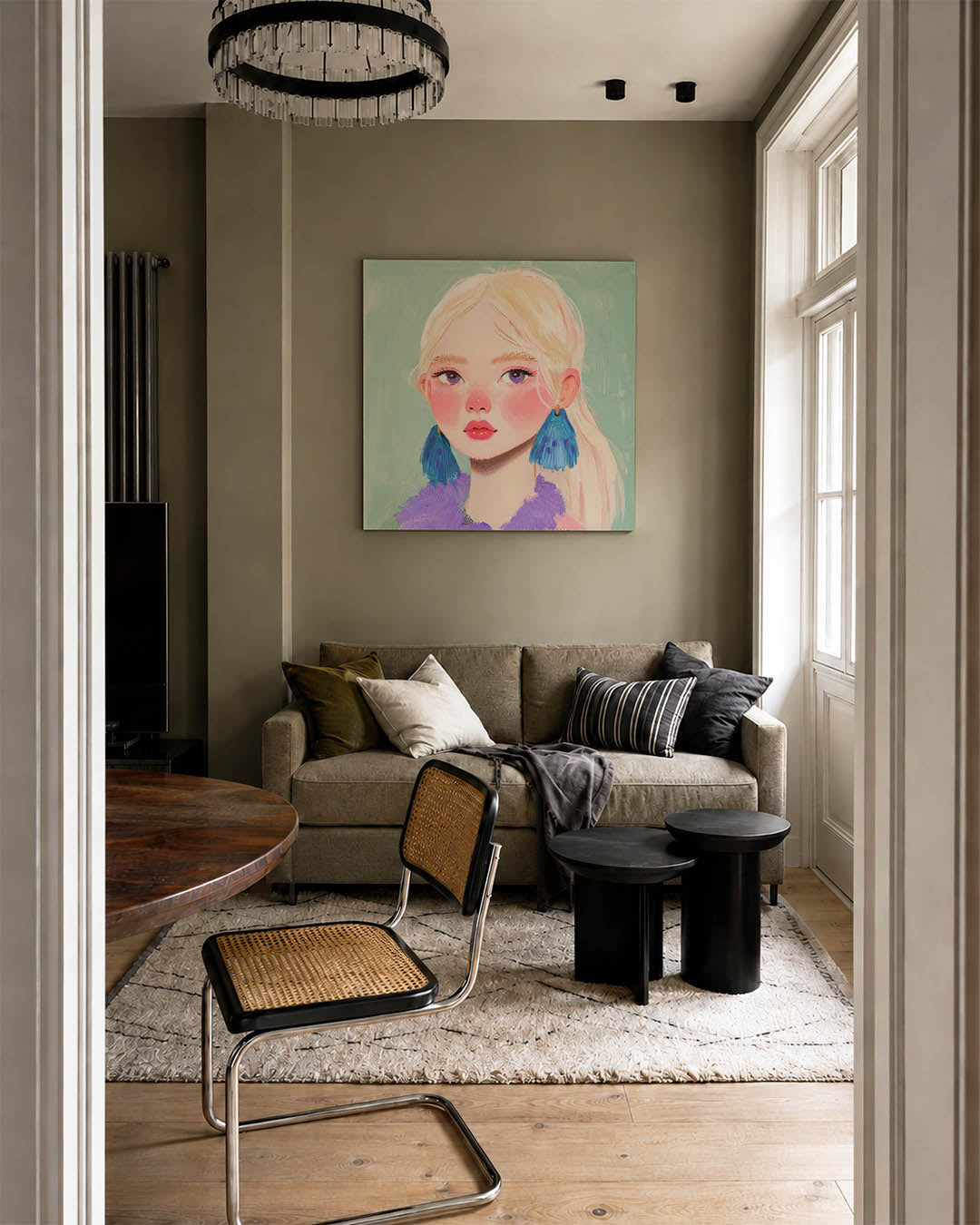 Portret met blauwe accenten Kunstwerk
