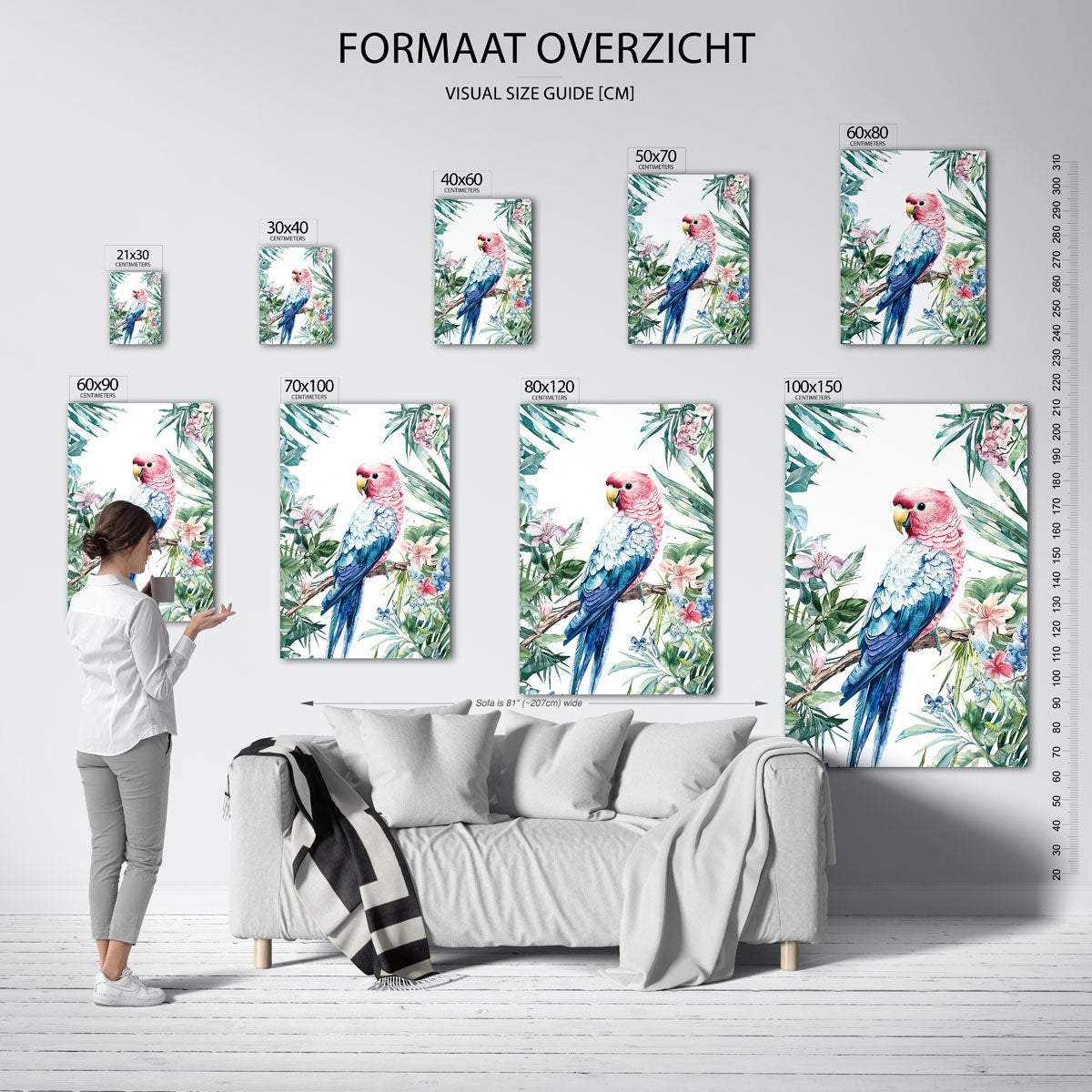 Papegaai en bloemen Poster