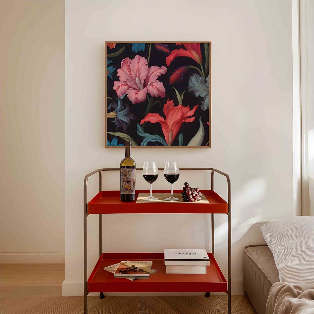 Bloemen op zwarte achtergrond Poster