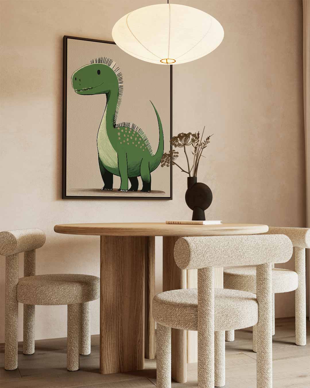 Vriendelijke Dino Illustratie Kunstwerk-canvas-dibond-plexiglas-wanddecoratie-WallArtistic