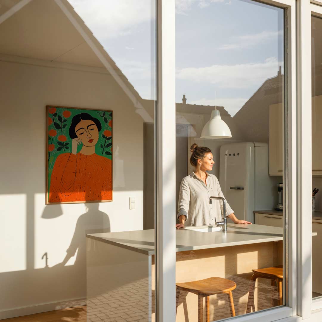 Dromerige Vrouw in Bloemenwereld Poster-WallArtistic